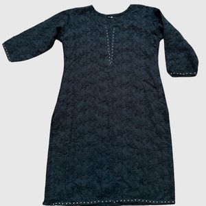 Black Floral 3/4 Sleeve Dress with Beaded Detail